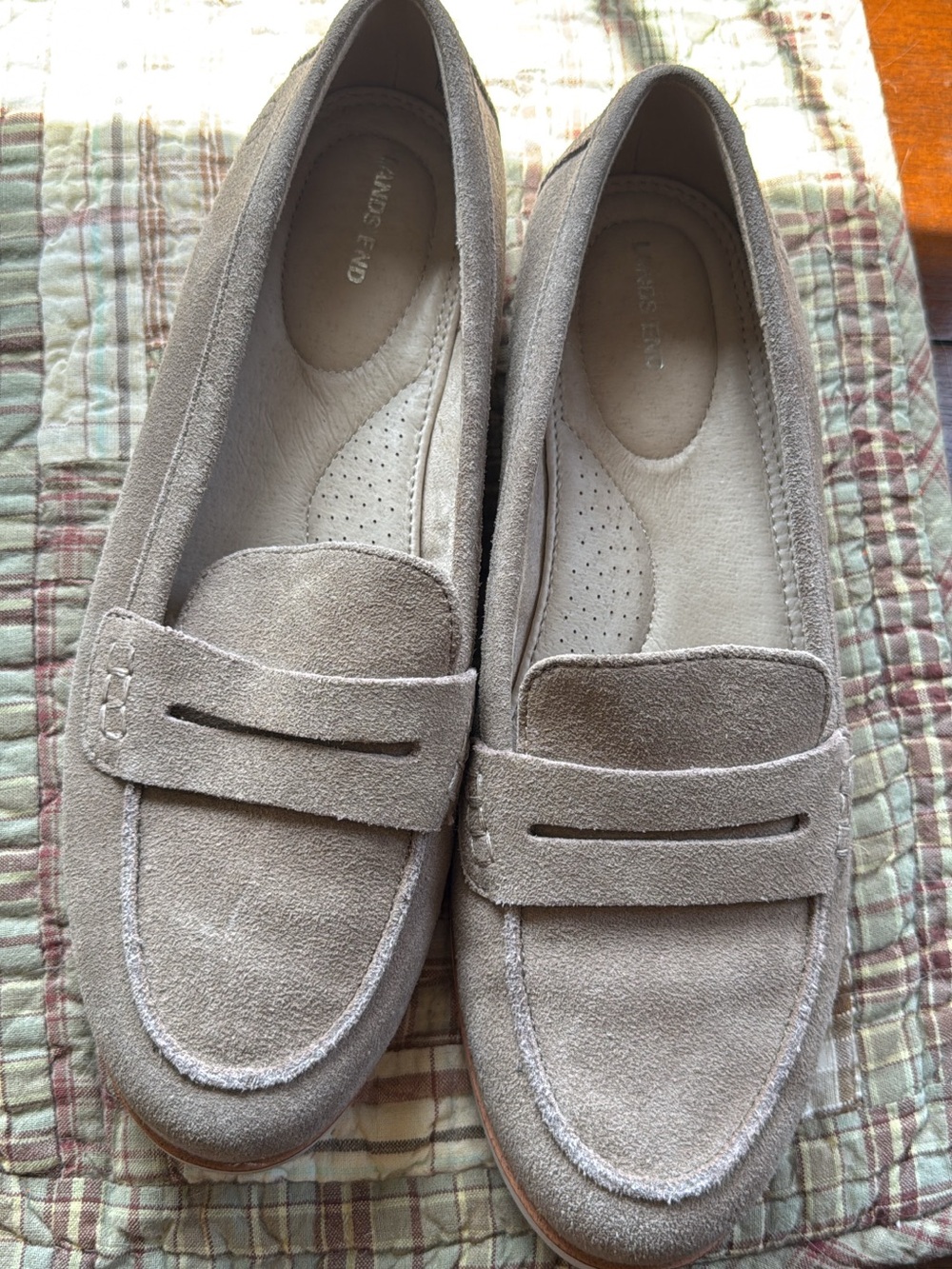 Lands' End Women's Suede Penny Loafers - Light Taupe